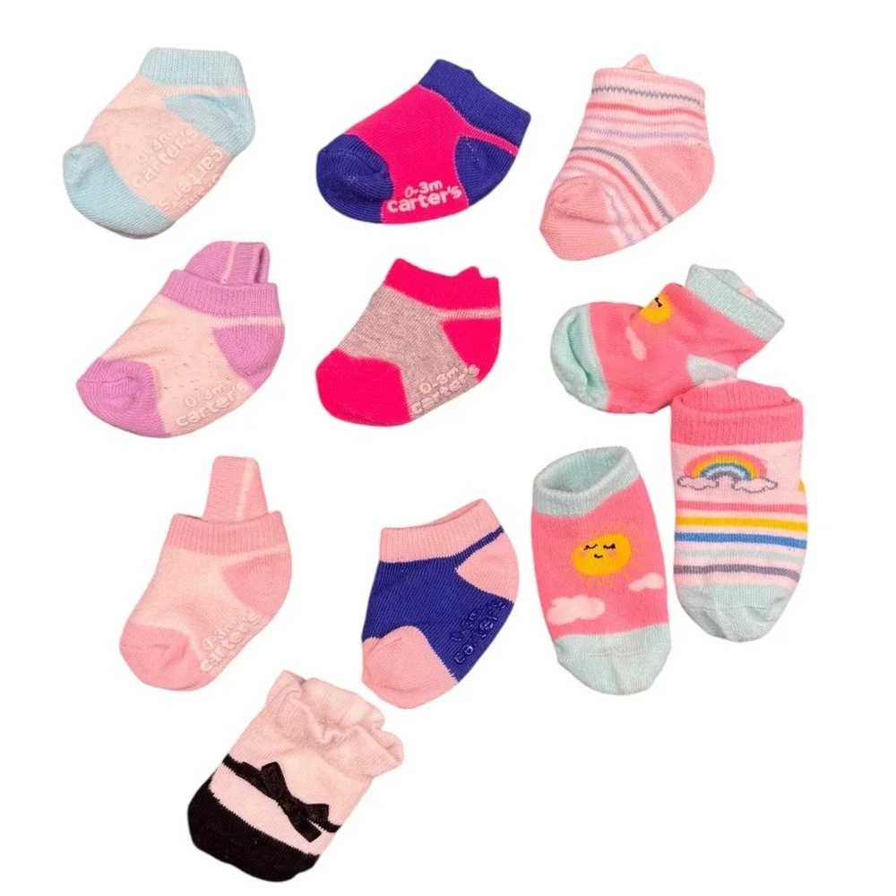Carters Baby Socks 0-3 Months Lot of 11 Pairs Infant Colorful 202‎